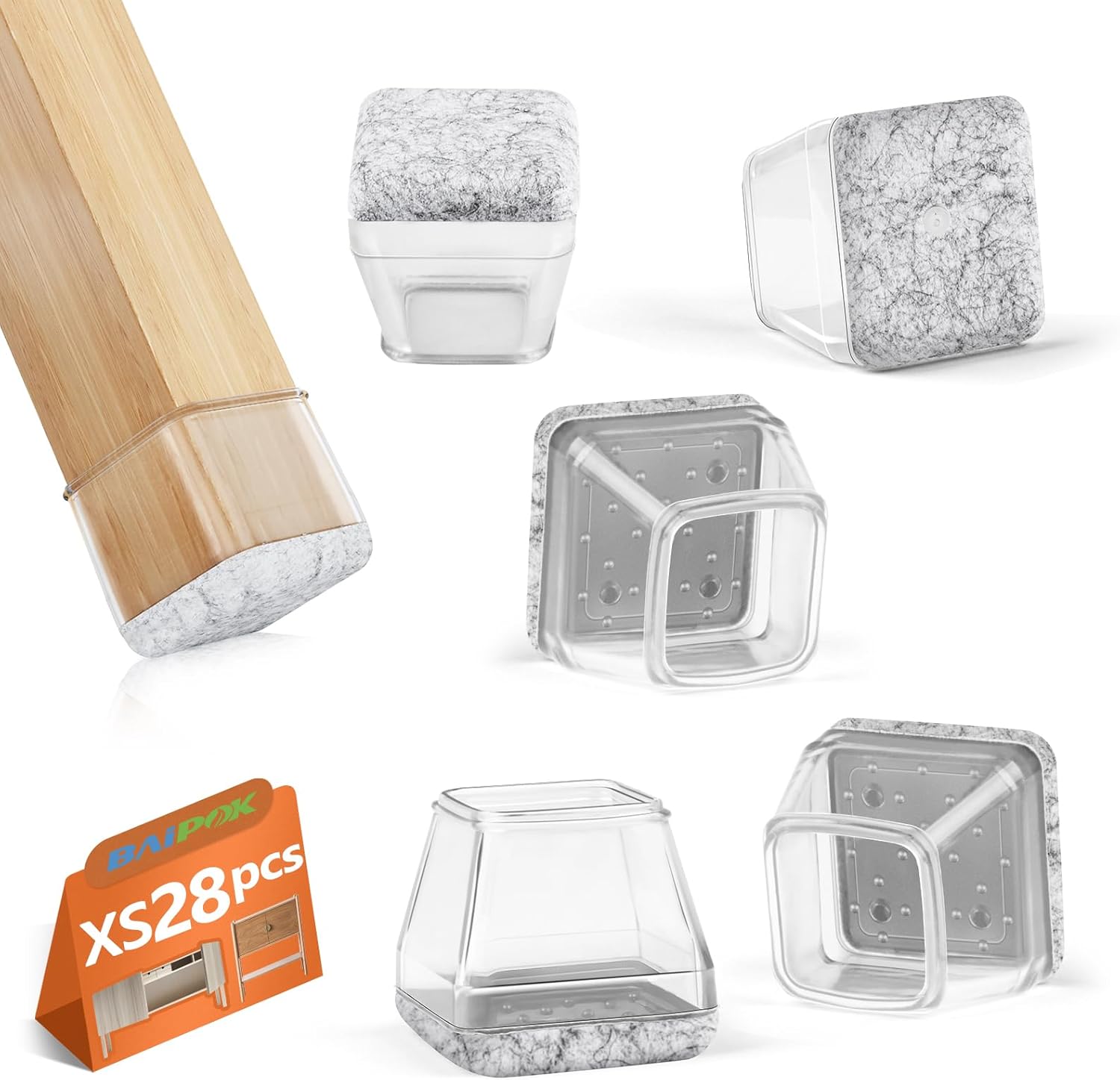 2024 New Square Chair Leg Floor Protectors, Furniture Sliders for Chair Legs, Chair Leg Protectors for Hardwood Floors, Felt Furniture Pads Floor Protectors, Silicone Chair Leg Caps Covers, X-Small