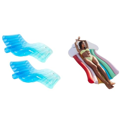 FUNBOY Giant Inflatable Luxury Tri-Color Blue Chaise Lounger, Chair Pool Float for Adults, Transparent Blue Material, Perfect for a Summer Pool Party