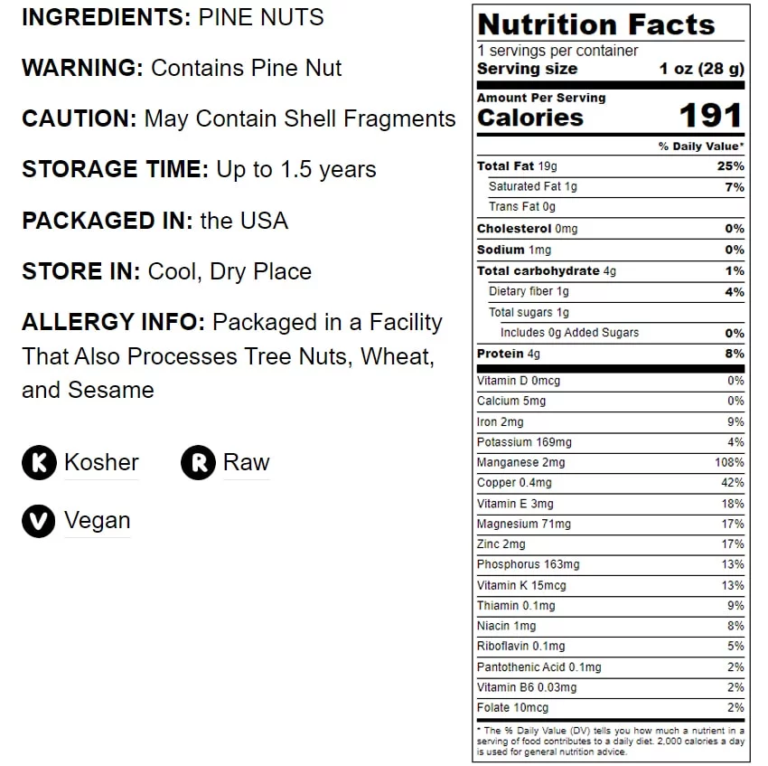 Food to Live, Pine Nuts, 1 Pound, Kosher