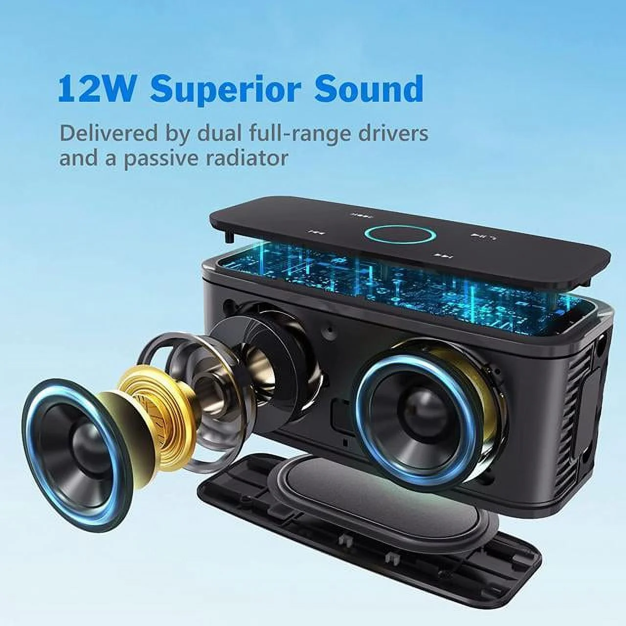 DOSS Protable Wireless Bluetooth Speakers With Immersive HD Sound, 24 Hour Playtime, Touch Control, IPX6 Waterproof,  Speaker for Home, Outdoor, Travel-Black