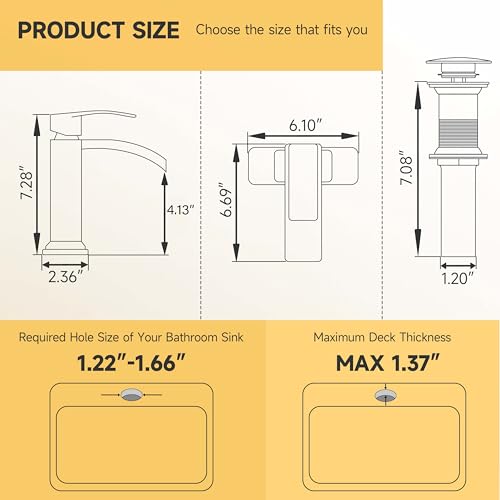 Brushed Nickel Vessel Sink Faucet, Waterfall Bathroom Faucets, Tall Spout Single Handle Single Hole Bathroom Faucets with Pop Up Drain and Without Overflow Basin Faucet Supply Line