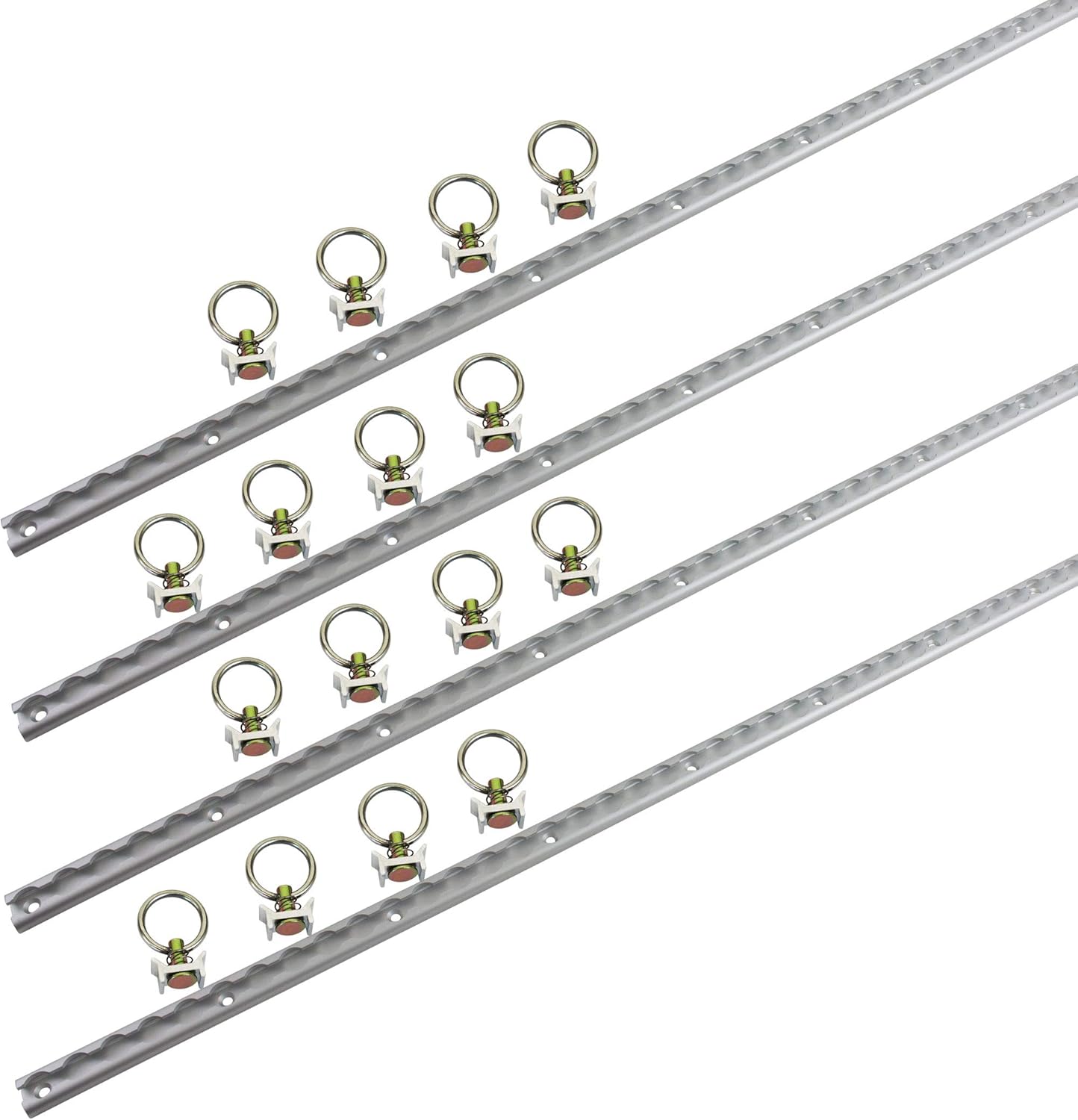 Mytee Products Heavy Duty Aluminum 4ft L-Track (4 Pcs) w/L-Track Stud Stainless Steel Ring (16 Pcs) Tie Down System for Enclosed Trailers and Cargo Vans