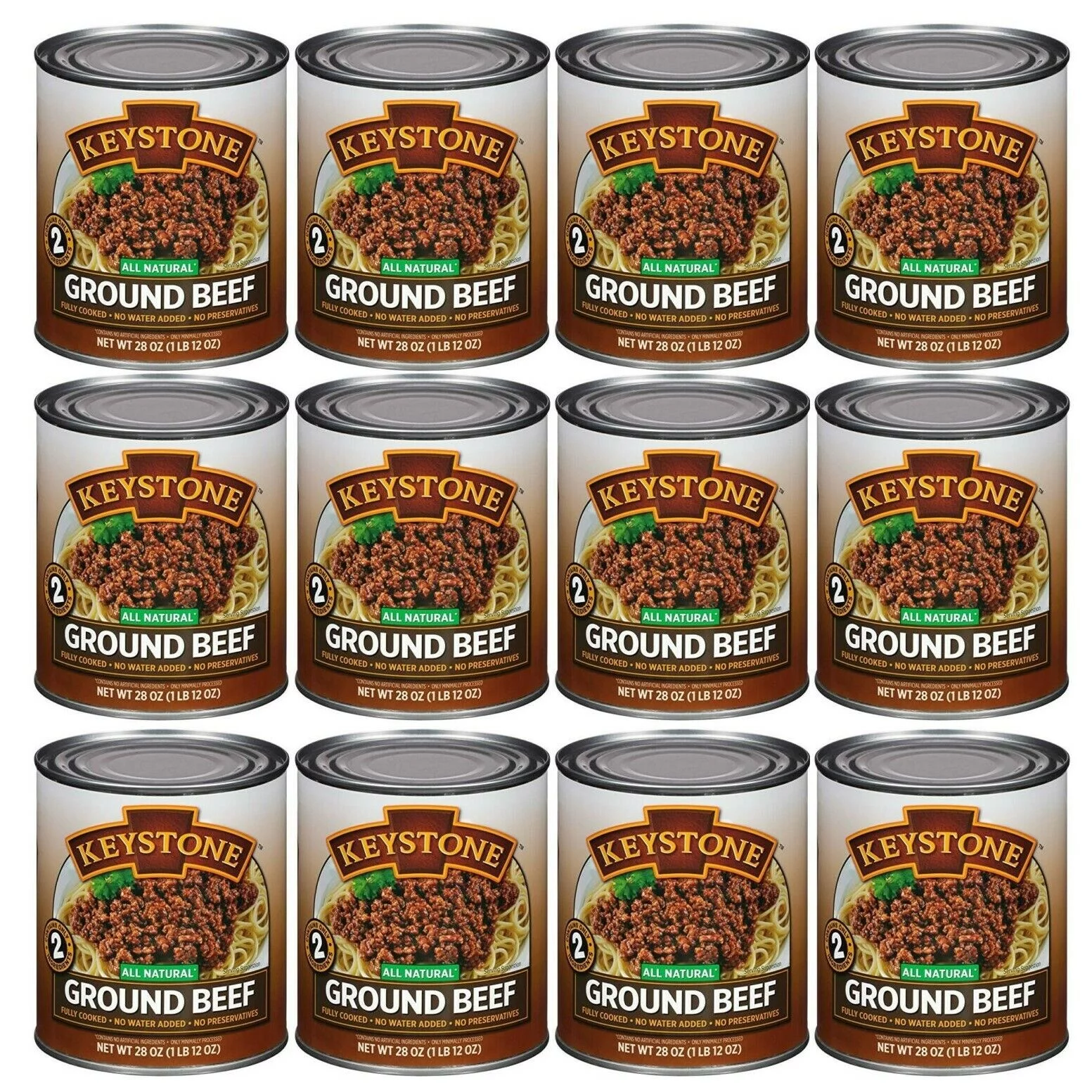 (12 Pack) Keystone Ground Beef 28 oz Can, Emergency Food for Camping Hiking and Backpacking (12 Cans)