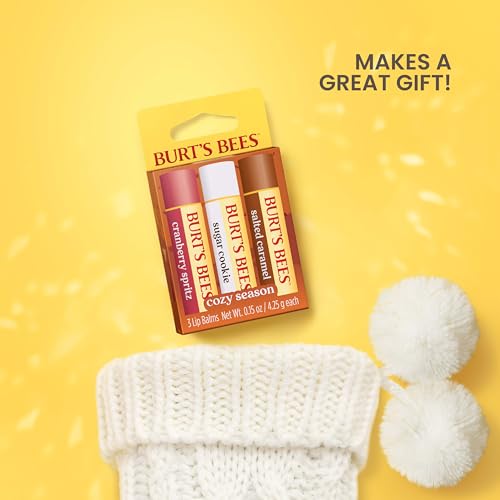 Burt's Bees Christmas Gifts, 4 Lip Balms Stocking Stuffers Products, Beeswax Bounty Fruit Mix - Watermelon, Pomegranate, Dragonfruit Lemon & Sweet Peach (4-Pack)
