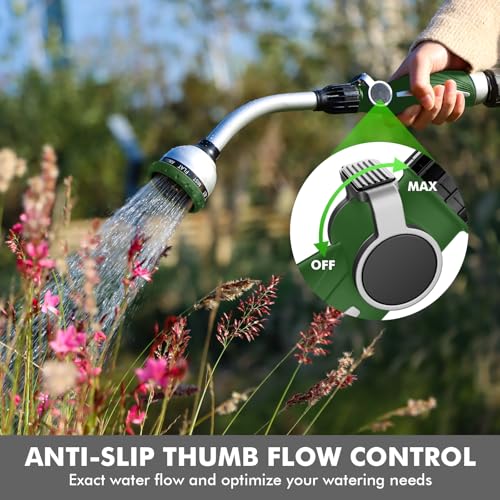 RESTMO Watering Wand Heavy Duty, Metal Garden Hose Wand with 10 Spray Patterns, 15-Inch Long Hose Nozzle Sprayer with Thumb Flow Control, Ideal to Water Hanging Baskets and Shrubs