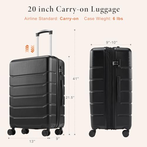 Sweetcrispy Carry on Luggage, Hard Shell ABS, Double Spinner Wheels Lightweight Suitcase TSA Lock, Navy Blue, 24 Inch