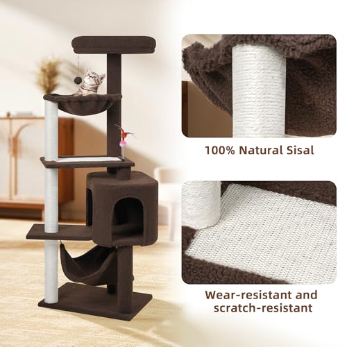 YUNIQUE Cat Tree with Cat Condo and Big Hammock, Grey