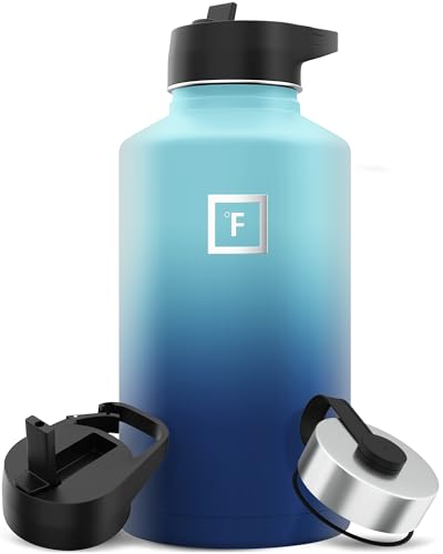 IRON °FLASK Camping & Hiking Hydration Flask with 3 Lids - Stainless Steel, Double Walled & Vacuum Insulated Water Bottle - Leak Proof & BPA Free (Midnight Black, Straw - 40 oz)