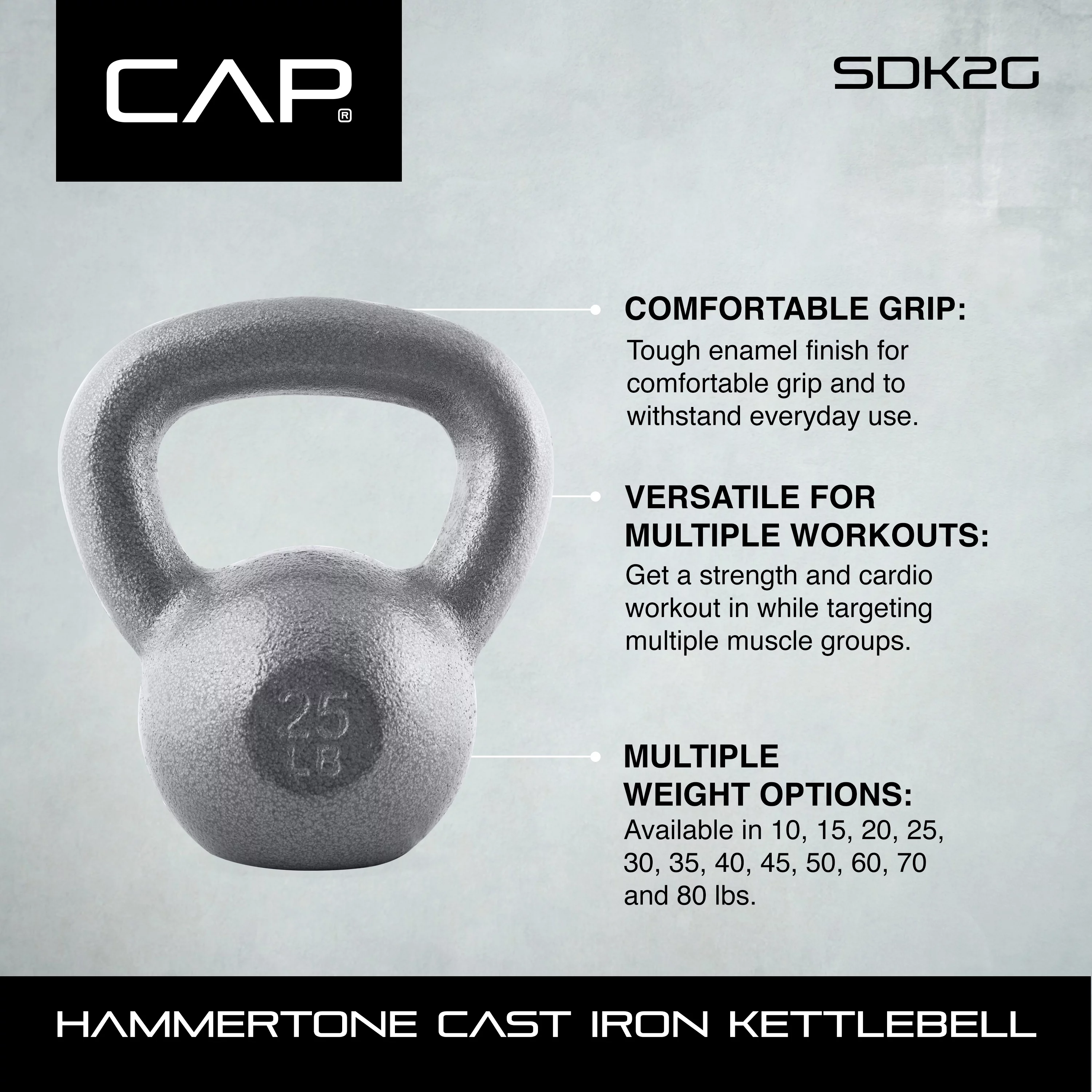 CAP Barbell Cast Iron Kettlebell, Single, 35-Pounds