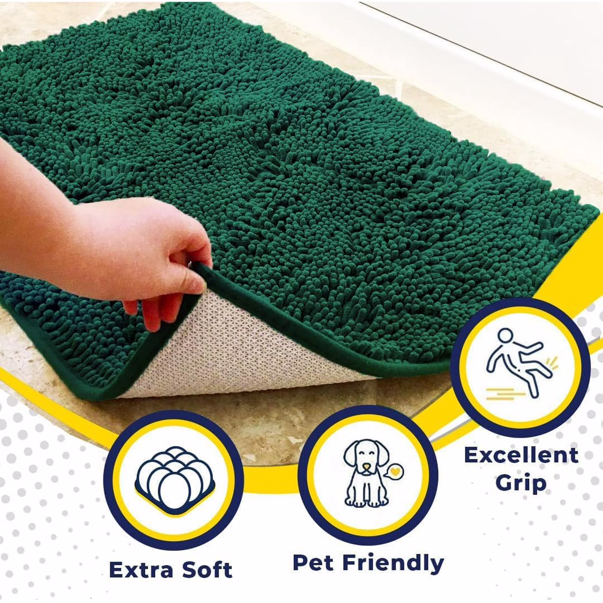 Highly Absorbent Microfiber Dog Door Mat and Pet Rug, Non Slip Thick Washable Area and Bath Mat Soft Chenille for Kitchen Bathroom Bedroom and Indoor-Dark Green Runner 24"X60"