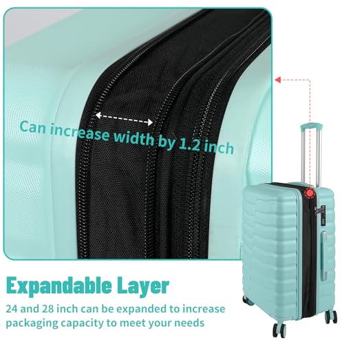 Lightweight Luggage with Spinner Wheels & YKK Zipper, 3-Piece Travel Suitcase ABS+PC Hardshell Luggage Set with TSA Lock, Light Avocado Green (20+24+28 inch)