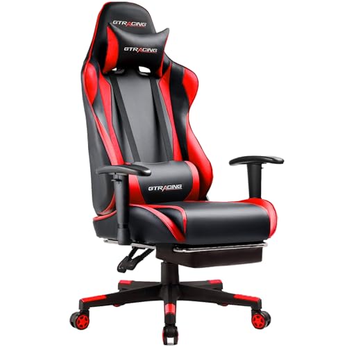 GTRACING Gaming Chair with Footrest, Ergonomic Computer Game Desk Chair, Reclining Game Chair Seat Height Adjustment, Swivel Rocker with Headrest and Lumbar (Blue)
