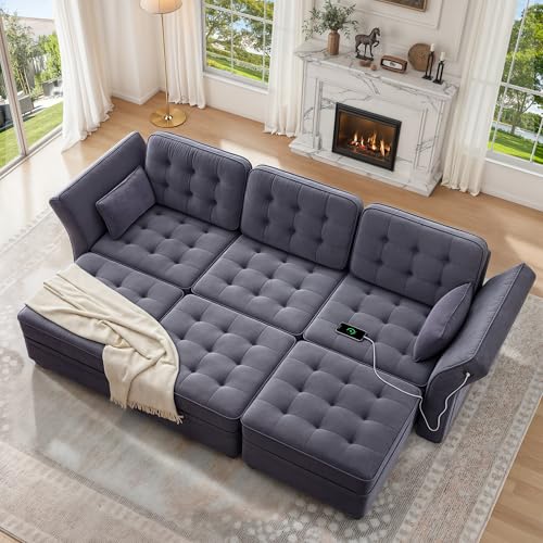 YITAHOME Modular Sectional Sofa, Versatile U-Shaped Couch with Ample Storage, Memory Foam, 9-Seat Convertible Sofa with Adjustable Armrests & USB Port, Fit for Living Room, Blue-gray2
