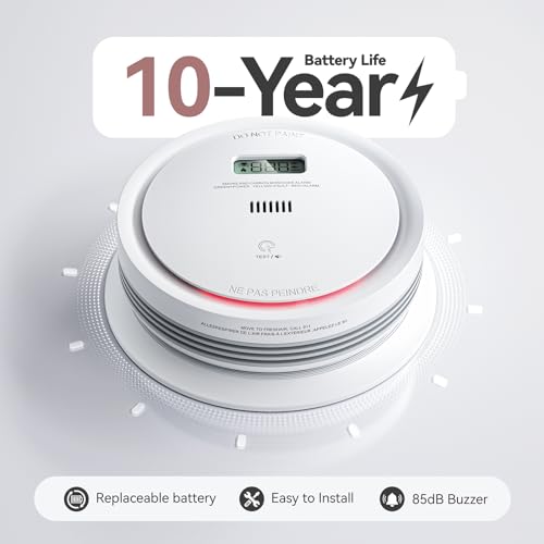 Smoke Detector Carbon Monoxide Detector Combo 10 Year Battery, 2 in 1 Fire & CO Alarm with LCD Display,Smoke Alarm Co Detector with Test/Silence Button for Home (1pack)