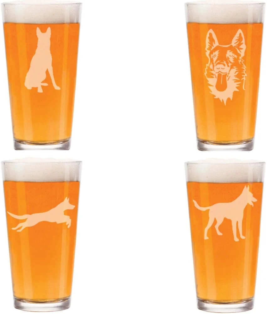 MIP 16 oz Beer Pint Glass Gift Set Of 4 Belgian Malinois Collection