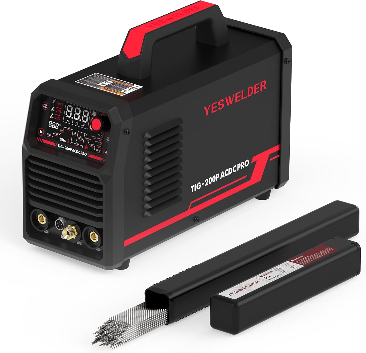 YESWELDER 200A AC/DC Aluminum Tig Welder with Pulse Large LED Display, Digital Inverter STICK/TIG 110/220V Dual Voltage & Stainless Steel TIG Welding Rod ER308L 1/16