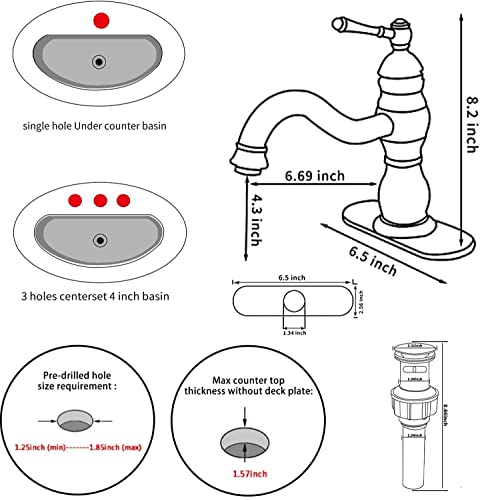 GGStudy 360° Swivel Antique Brass Bathroom Vessel Sink Faucet Single Handle One Hole Matching with Pop Up Drain