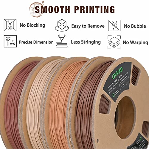 OVV3D Wood 3D Printer Filament Bundle - Wood PLA Filament 1.75mm, 200g x 4 Pack (Walnut, Oak, Cherry, Teak)