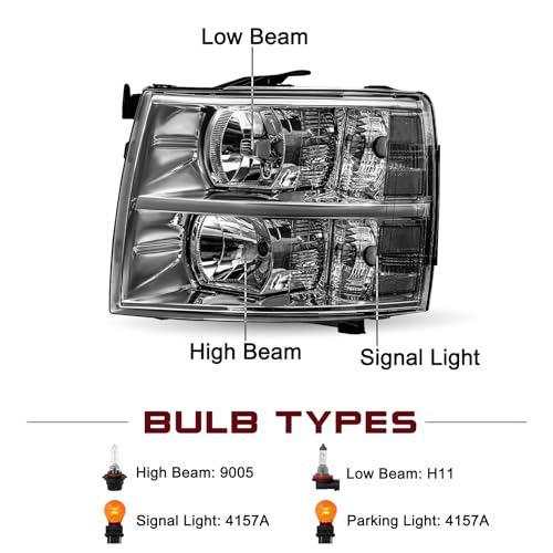 JSBOYAT Headlight Assembly Fits for 2007-2013 Chevy Silverado 1500/07-14 Silverado 2500 3500 HD Halogen OE Style Factory Headlamp Replacement Pair Set LH+RH
