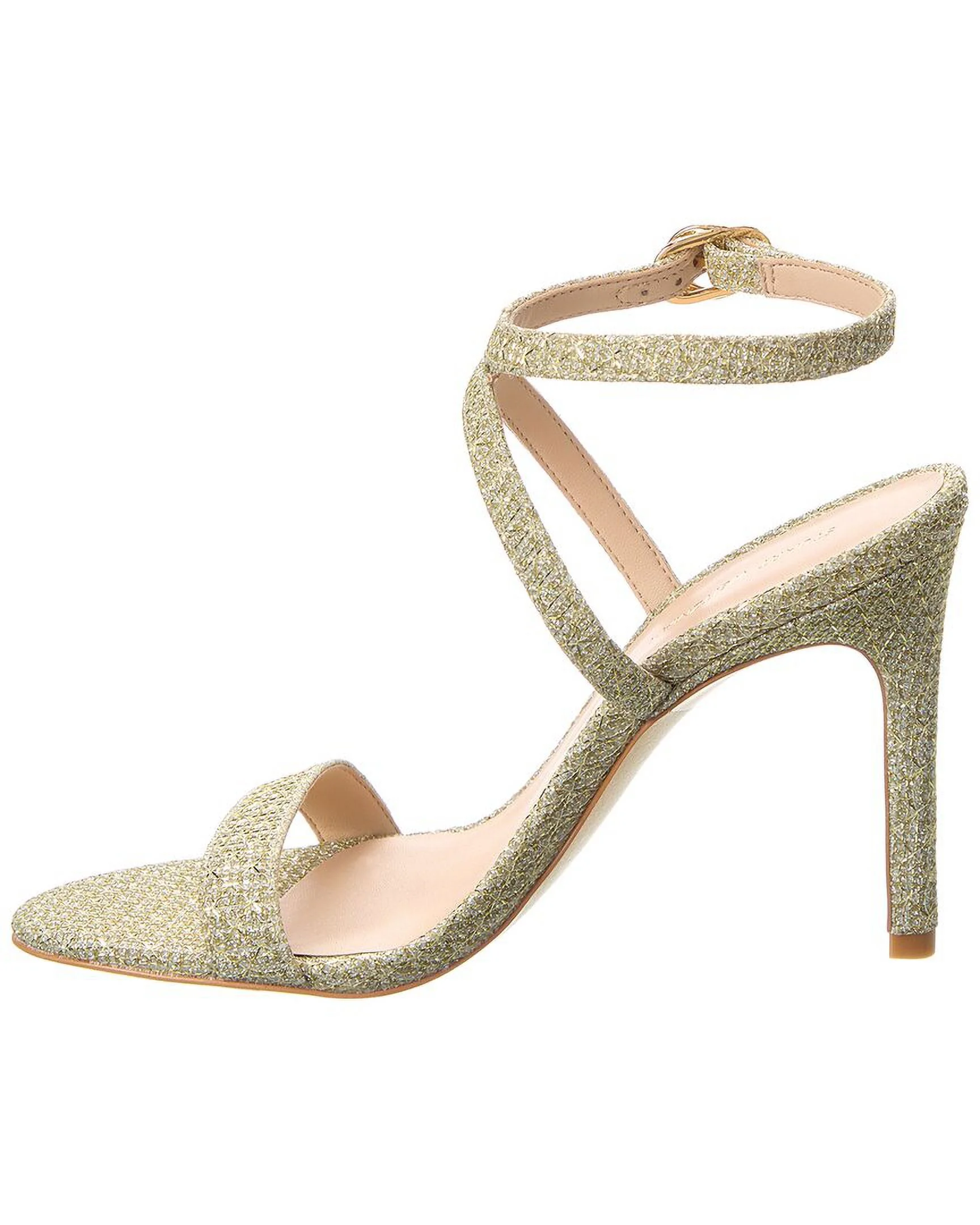 Stuart Weitzman Crystal Buckle 95 Glitter Sandal, 7.5, Gold