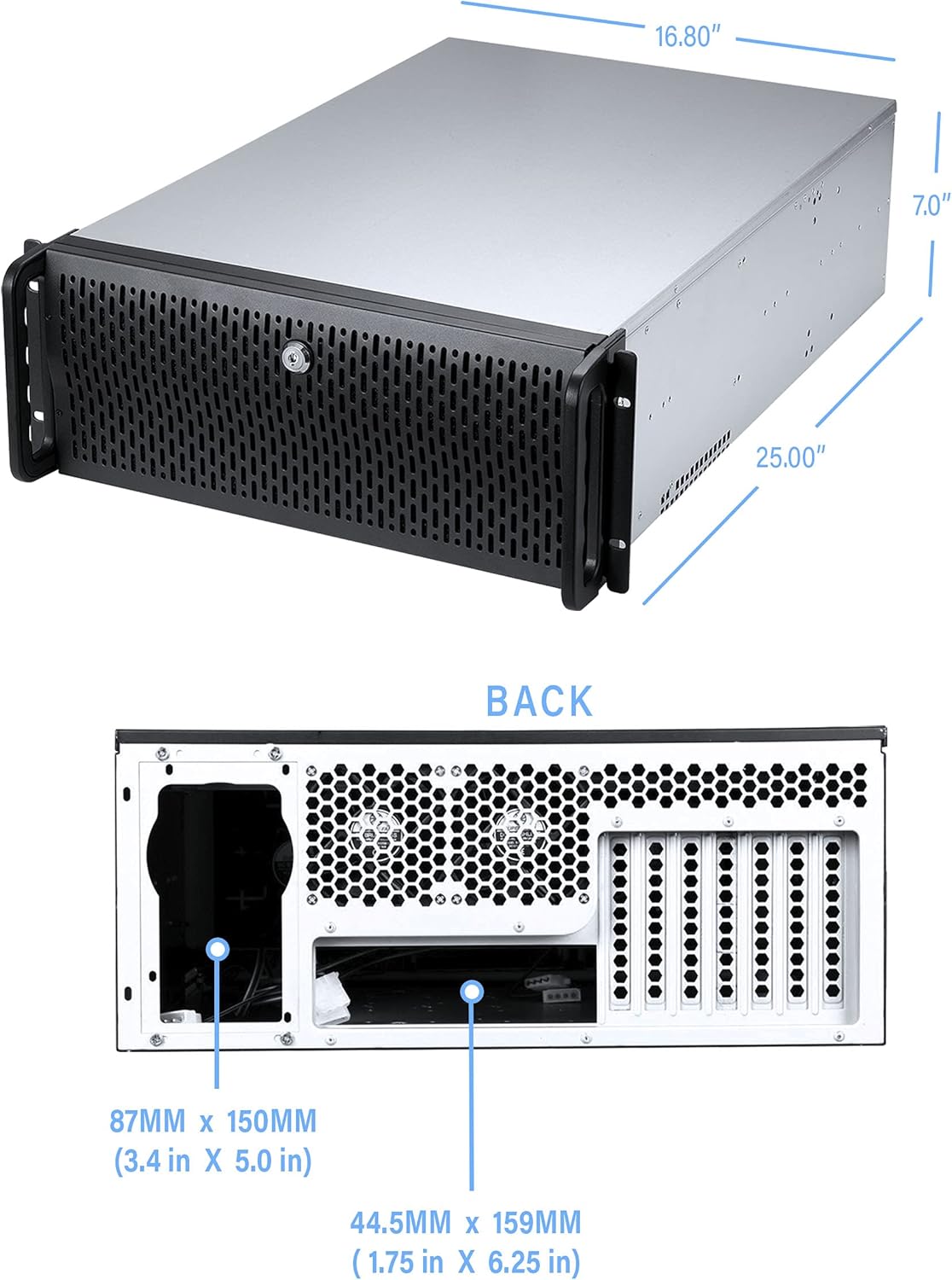Rosewill 4U Server Chassis 11 Bay Server Case 8X 3.5 + 3X 5.25 HDD, E-ATX, Rackmount Server Case, Include Front 5X 120mm Fans Rear 2X 80mm Fans Metal Rack Mount Computer Case 25 Deep, RSV-L4000U