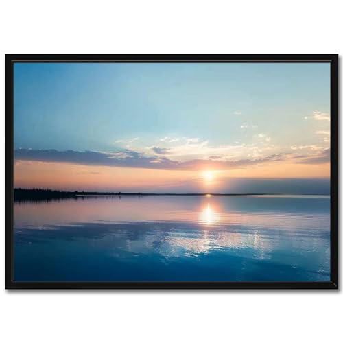 Black Framed Canvas Wall Art Decor Gorgeous view sunset lake summer day blue sky Europe Sweden Gorgeous Print Picture Poster Paintings Artwork Large Size for Living Room Bedroom Hanging 23