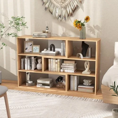 NLIBOOMLife 3-Tier Bookshelf  Wooden Convex Bookcase for Small Space  Modern Freestanding Display  Shelves  Small Book   3-Cube Bookcase with Anti-Toppling Device for Living Room  Bedroom