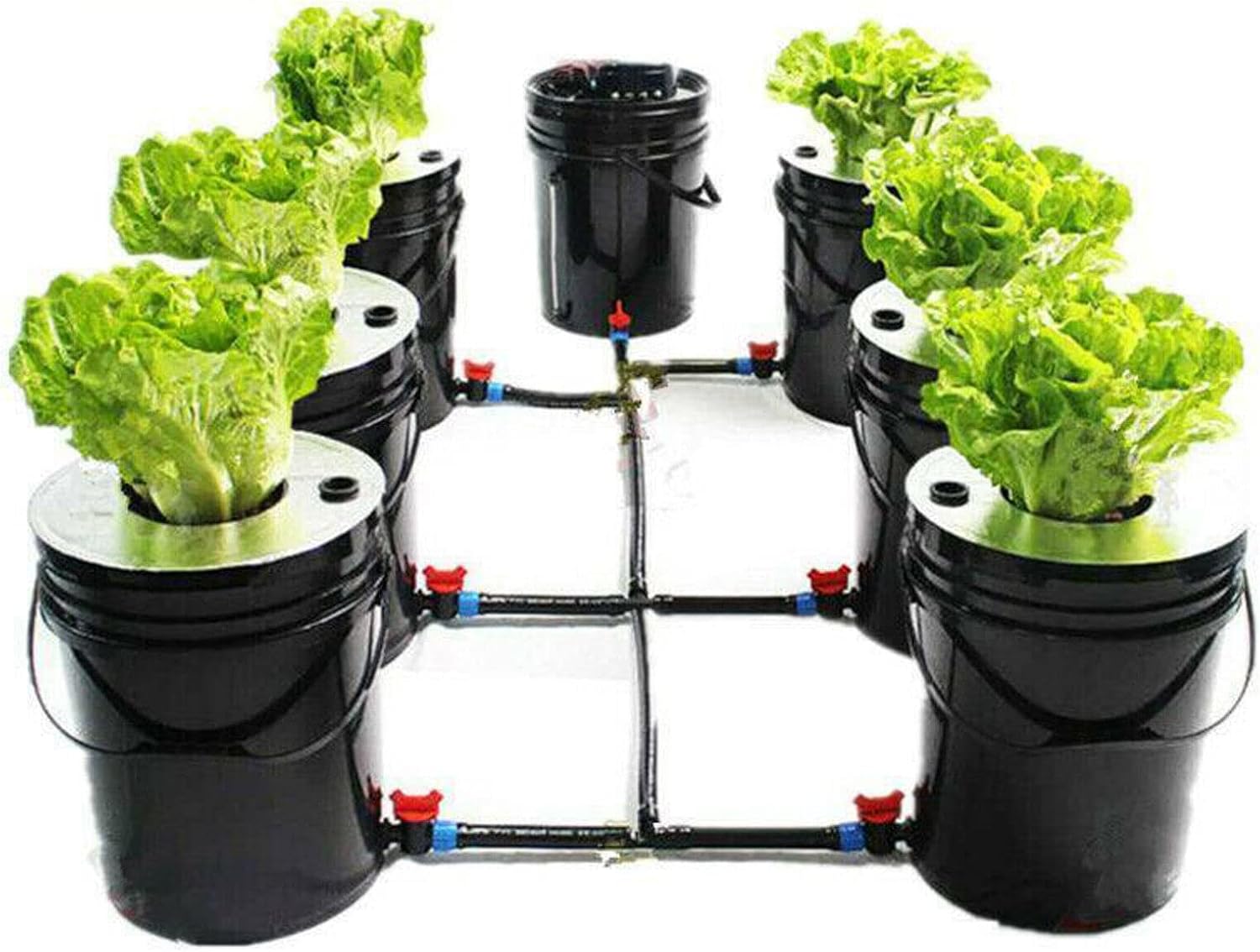 DWC Hydroponics Growing System, 7 Buckets 5 Gallon Recirculating Deep Water Culture, Multi Barrel Hydroponic Machine Drip Irrigation System for Vegetables