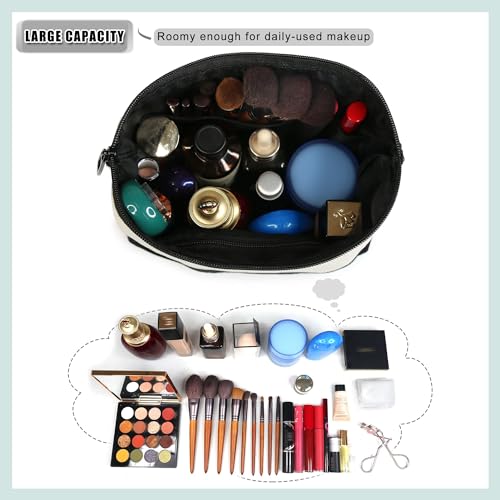 BeeGreen Mother's Day Gifts Personalized Women's Large White and Black Canvas Tote Bag, Embroidered Initials, Leather Handle, Zipper Closure