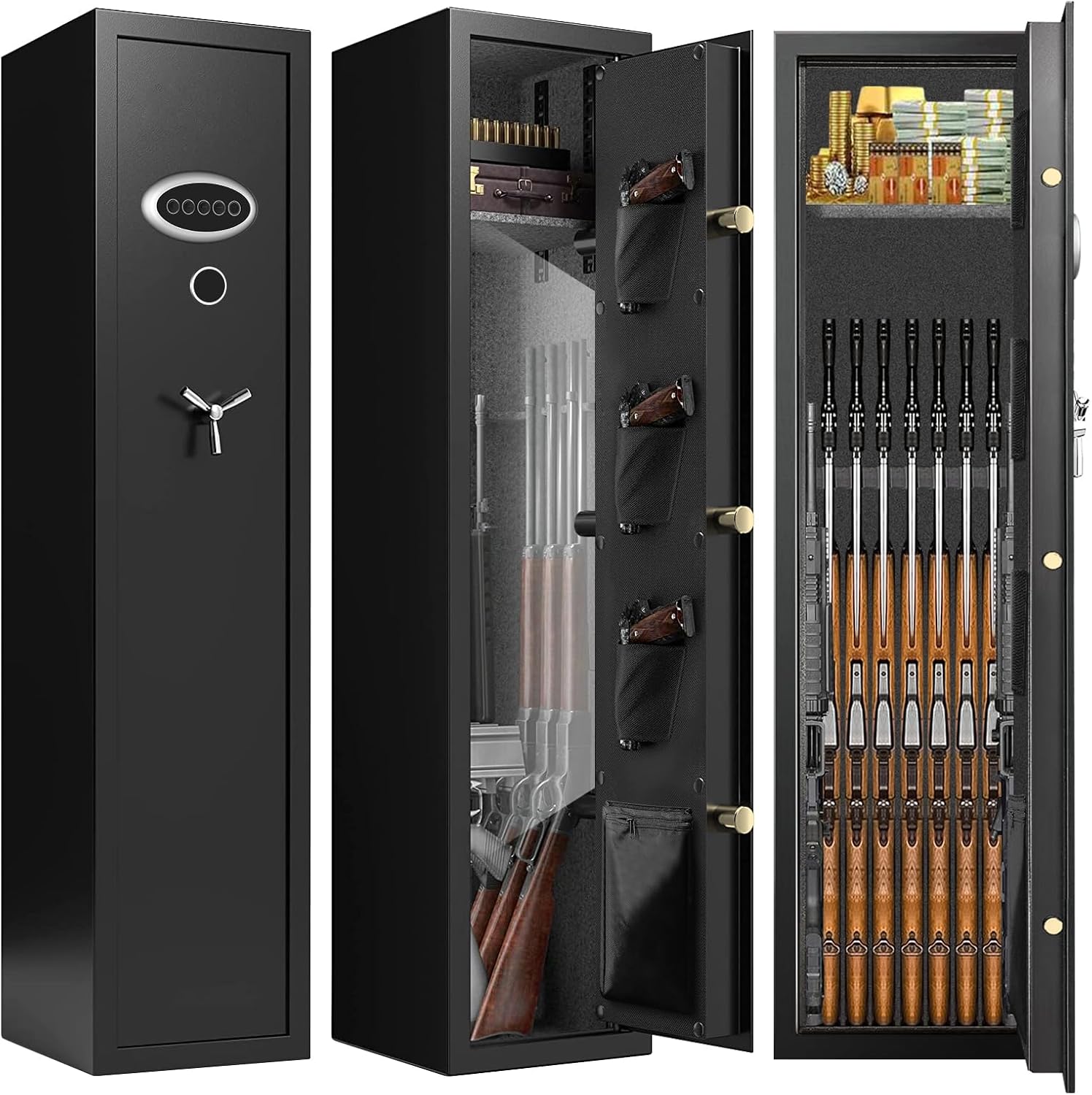 7-8 Extra Large Gun Safes for Home Rifle and Pistols, Heavy Duty Anti-Theft Gun Safes for Rifles and Shotguns, Home Rifle Safe with Removable Gun Rack, LED Light and Pistol Pockets