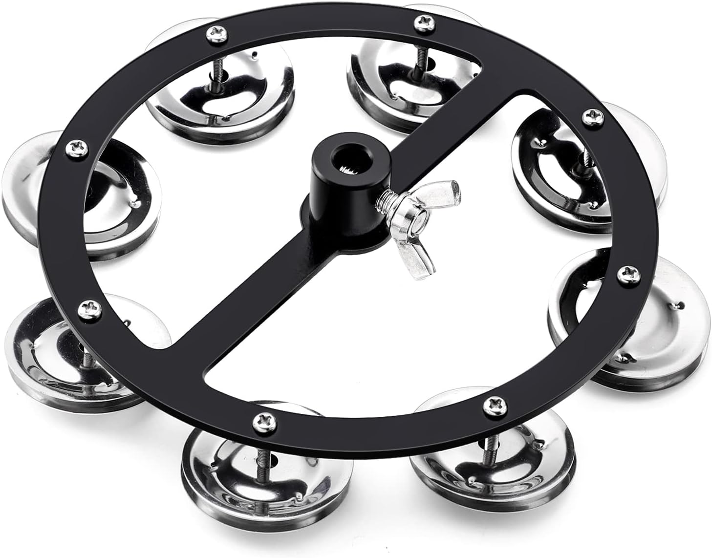 Facmogu 5.5 Inch Mountable Cymbal Hi-hat Tambourine with Single Row 8-pair Stainless Steel Jingles 37cm/1.5in, Drum Set Tambourine with Wing Nut Mount & Durable Alloy Construction for Hihats - Black