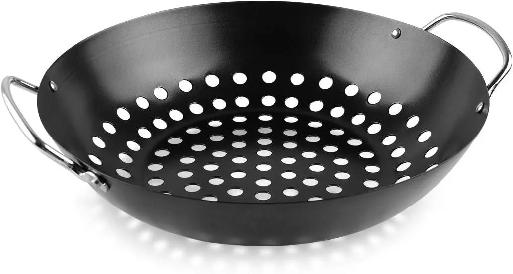High Quality Round Grill Wok with Handle for Big Green Egg Veggie Basket BBQ Accessory Barbecue(1 Pack)