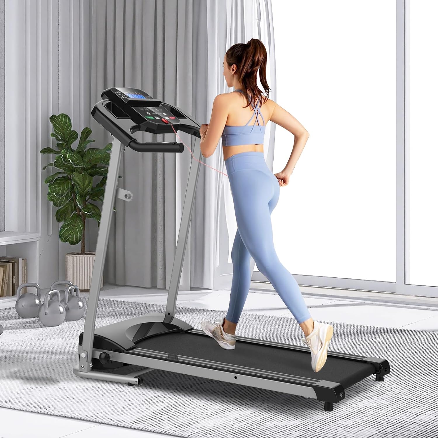 Folding Treadmill for Home Office Gym, Easy Assembly Fitness Motorized Running Jogging Exercise Machine with Cup Holder, 12 Preset Programs