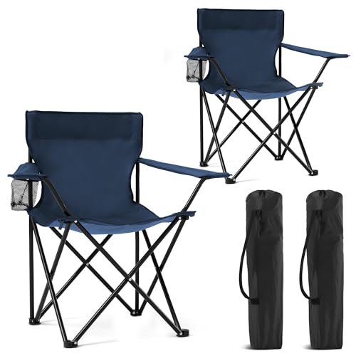 2 Pack Portable Camping Chairs Folding Lawn Chair Outdoor Lightweight Beach Chair with Cup Holder & Carry Bag for Outside Sports, Fishing, Hiking, Travel, Picnic, Backyard (Black)