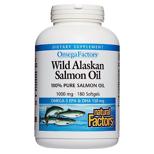 Natural Factors, Wild Alaskan Salmon Oil Provides Omega-3, EPA, DHA & Vitamin D, Supports Brain & Heart Health, 180 Count (Pack of 1)