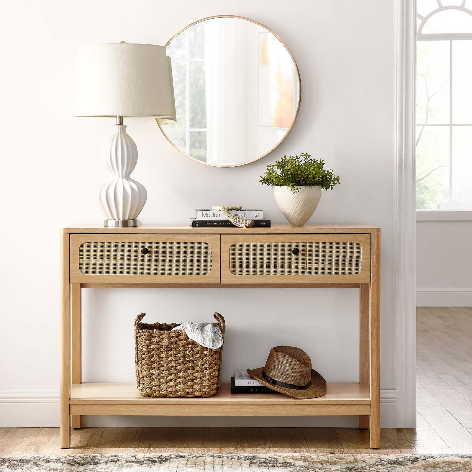 Modway Chaucer Wood Entryway Console Table in Oak