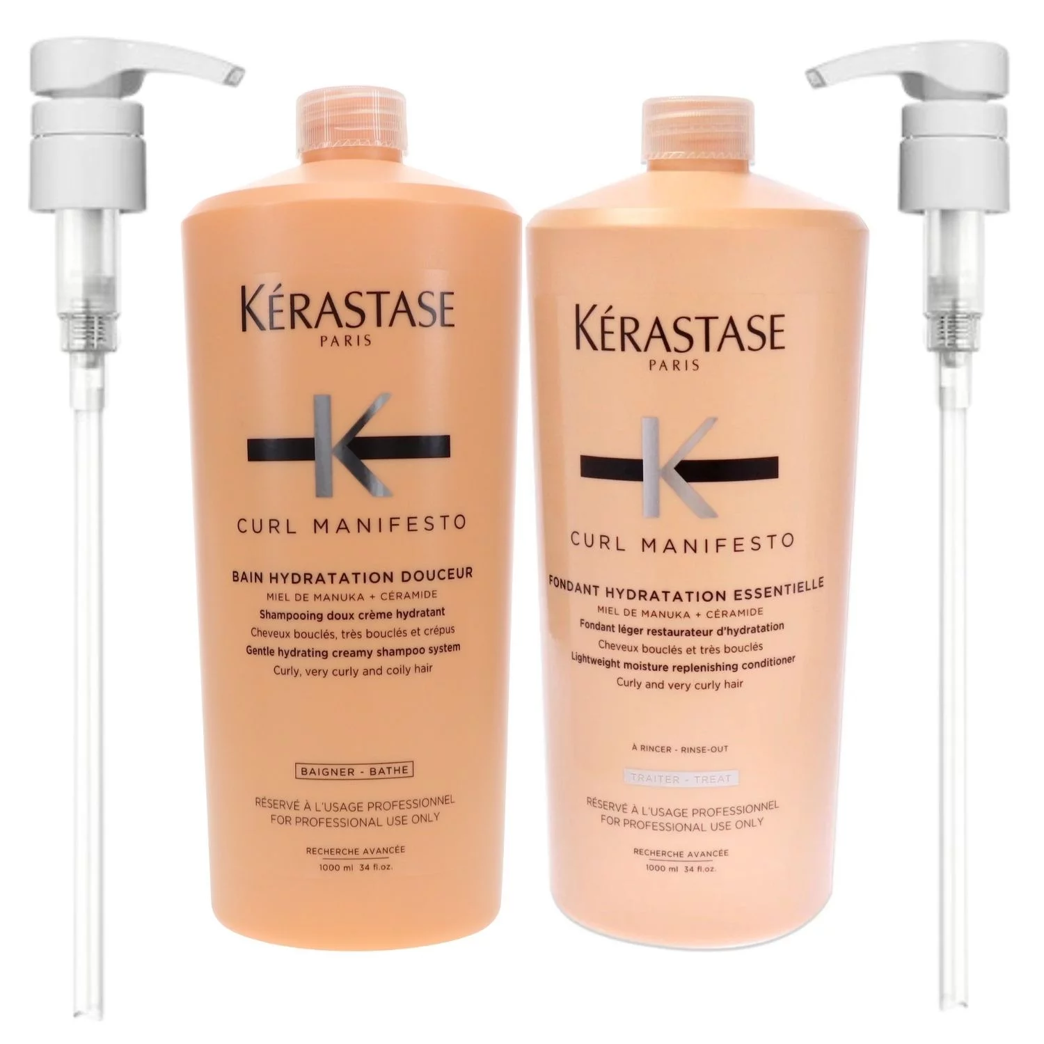 Kerastase Curl Manifesto Bain Hydratation Douceur Shampoo & Fondant Hydratation Essentielle Conditioner Set, 34 oz Each With Pumps