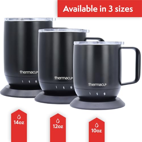Self-Heating Temperature Controlled Coffee Mug with Lid, Led Electric Smart Cup, 3 Custom Heat Settings, Auto/Off Feature, Keeps Liquids Warm, Sip Smarter (Midnight Black – 14 oz)