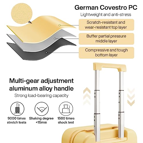 mixi Upgrade Carry on Luggage 14 Inch Underseat Personal Item Suitcases with Spinner Wheels, Hardside Rolling Suitcase PC with TSA Lock Lightweight Travel Case, Fine Grid Black