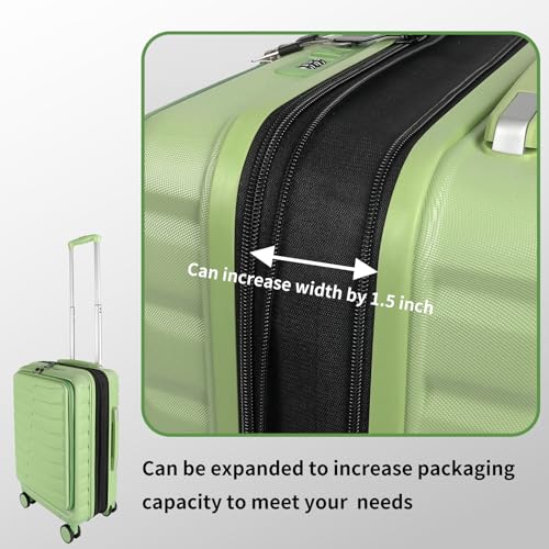 Lightweight Luggage with Spinner Wheels & YKK Zipper, 3-Piece Travel Suitcase ABS+PC Hardshell Luggage Set with TSA Lock, Light Avocado Green (20+24+28 inch)