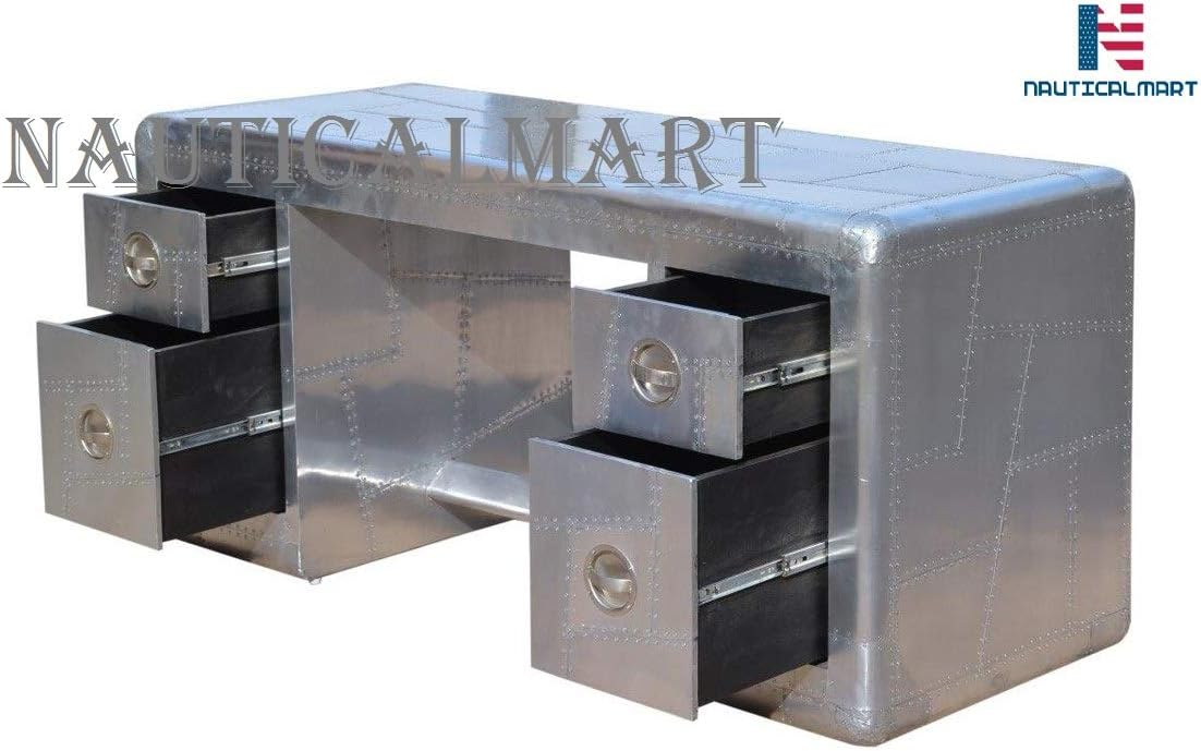 NauticalMart Deco Aviator Writing Desk - Aluminium Table Mid Century Industrial Furniture