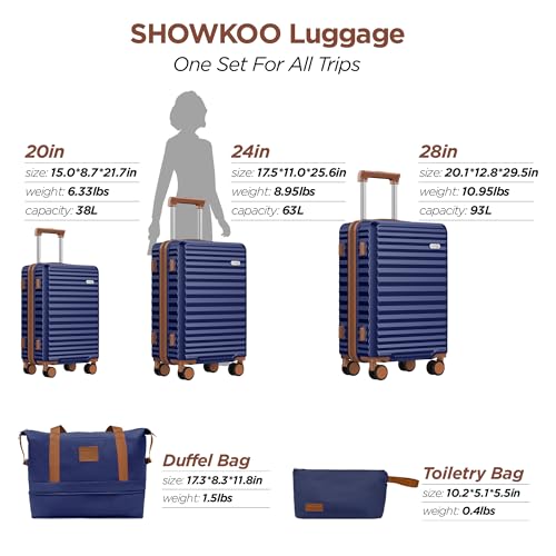 SHOWKOO Luggage Sets 3 Piece Hardside Expandable Suitcase with Double Spinner Wheels Tsa Lock, (Beige White, 5 piece set)