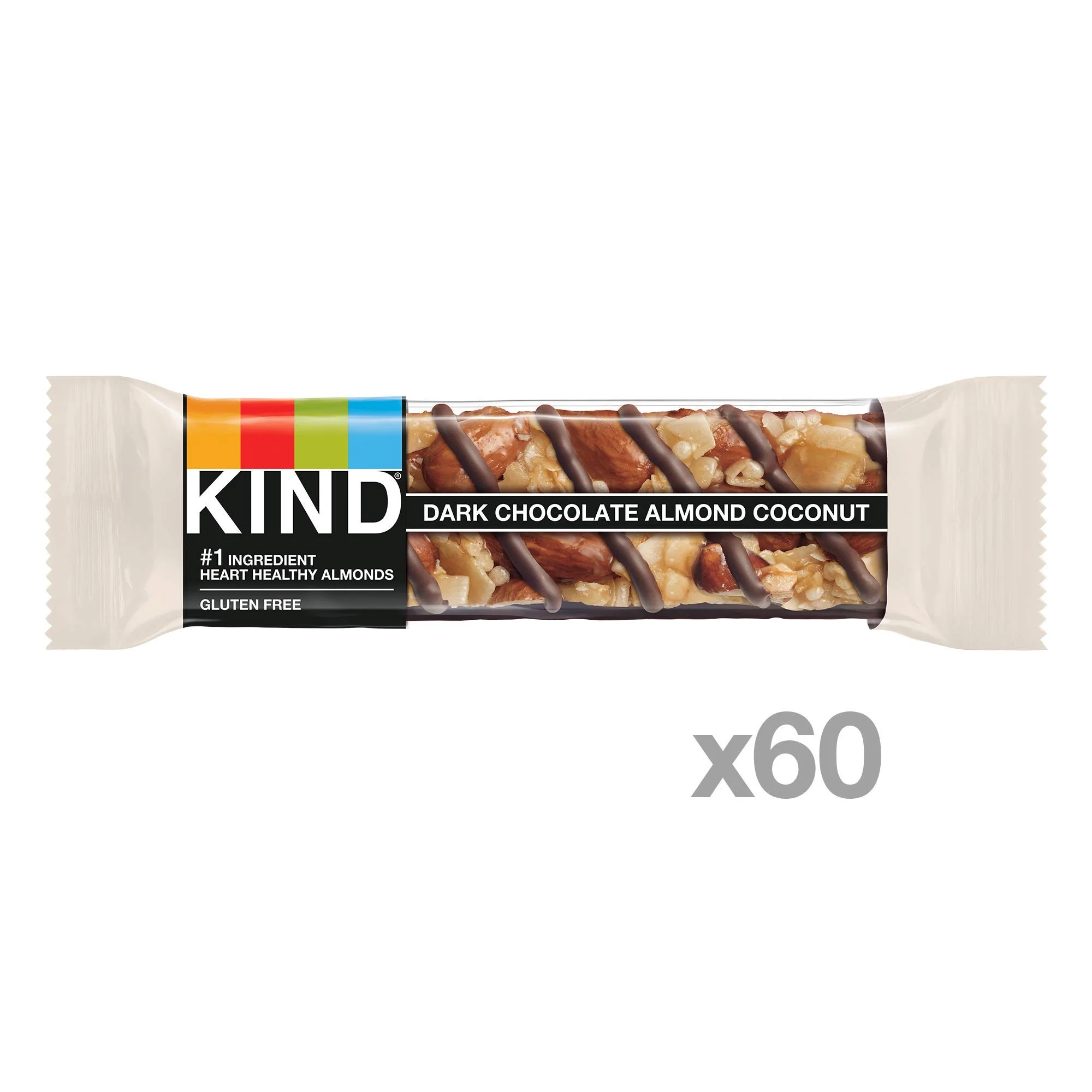 Kind Nut Bars, Dark Chocolate Almond Coconut, 1.4 Ounce, 60 Count, Gluten Free, Low Glycemic Index, 3G Protein