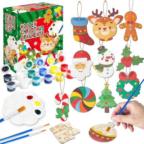 YEGEER 36Pcs Christmas Crafts for Kids, Unfinished DIY Wooden Art Craft Supplies Painting Kit for Boys Girls, Xmas Stocking Stuffers Toys Classroom Party Favors Gifts for Ages 4-8 8-12