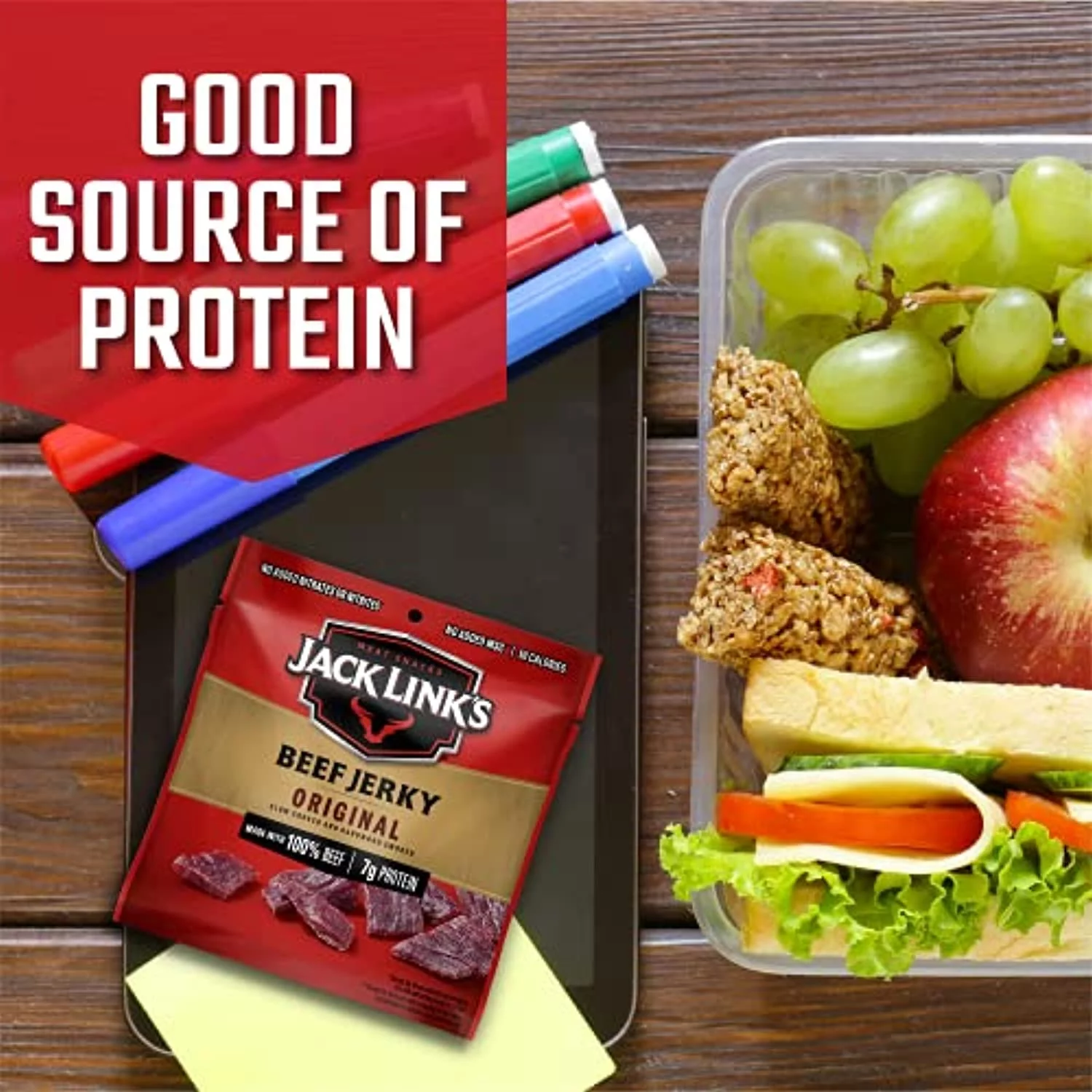 Jack Links Beef Jerky, Original, Multipack Bags - Flavorful Meat Snack For Lunches, Ready To Eat - 7G Of Protein, Made With Premium Beef, No Added Msg** - 0.625 Oz (Pack Of 20)