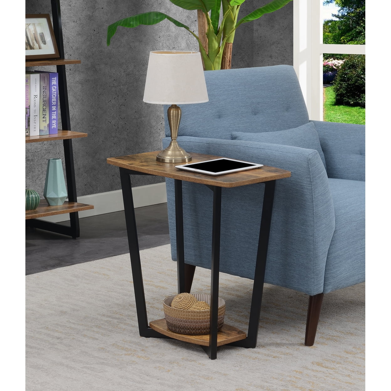 Convenience Concepts Graystone End Table with Shelf, Barnwood/Black Frame