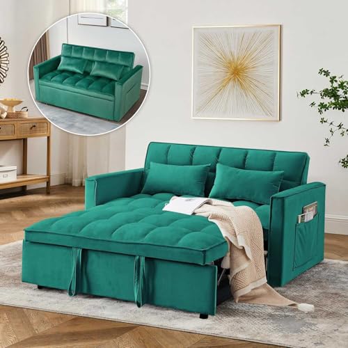 3 In 1 Velvet Convertible Sofa Bed, Pull Out Couch Bed with Reclining Backrest And 2 Pillows, 54