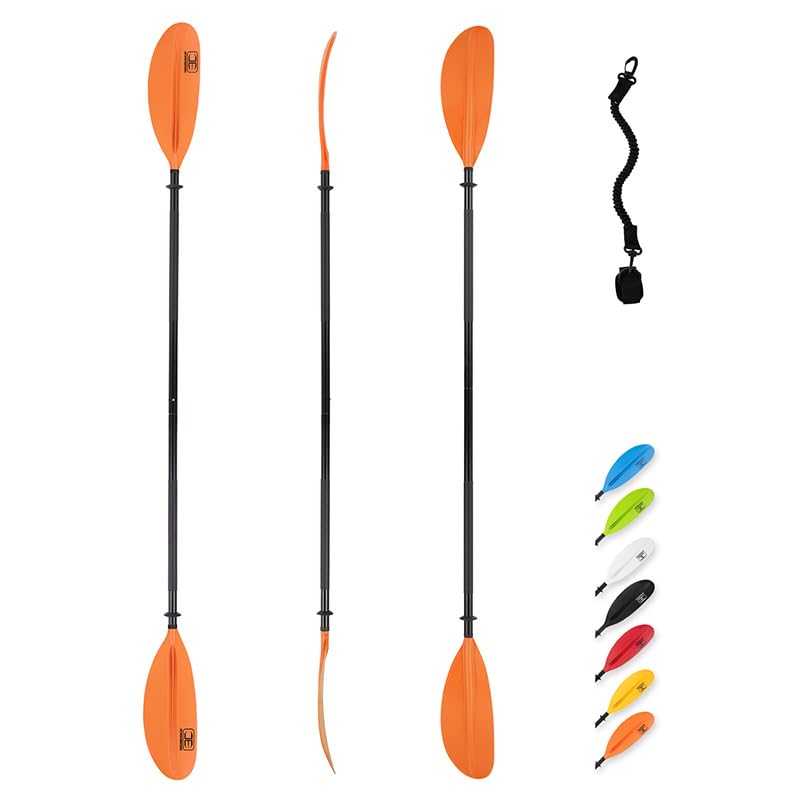 OCEANBROAD Kayak Paddle 86in/218cm, 90.5in/230cm, 95in/241cm Alloy Shaft Kayaking Boating Canoeing Oar with Paddle Leash