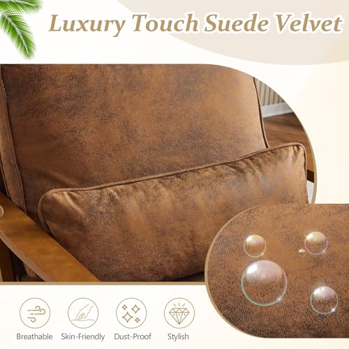 VINGLI Solid Wood Wide Armrests Accent Chair,Upholstered Mid Century Modern Chair with Pillow,Comfy Reading Chair Farmhouse Arm Chair,Chairs Living Room,Bedroom,Guest Room,Linen Fabric,Beige