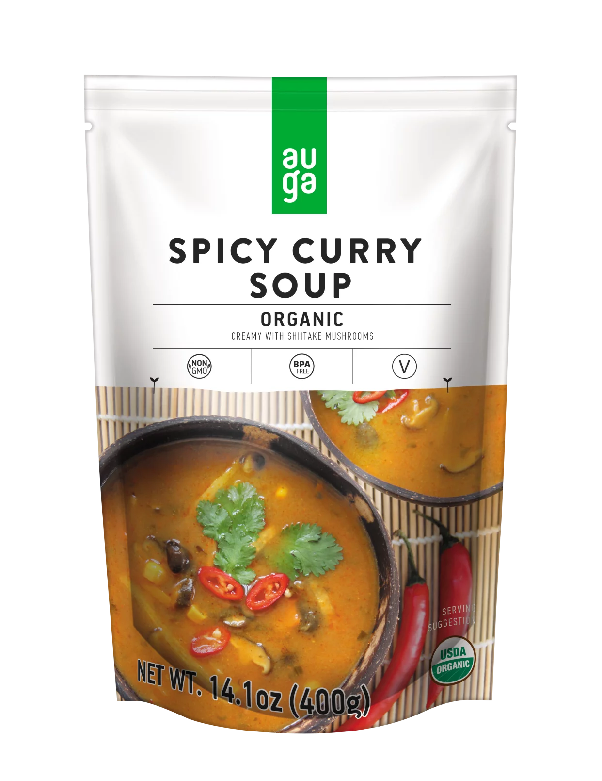 AUGA Organic Vegetable Soup Variety Bundle, 14.1oz (6-pack) (Sweet Corn, Butternut Squash, Three Lentil, Spicy Curry, Vegan Chili Bean, Mushroom) Vegan Plant Based Vegetarian
